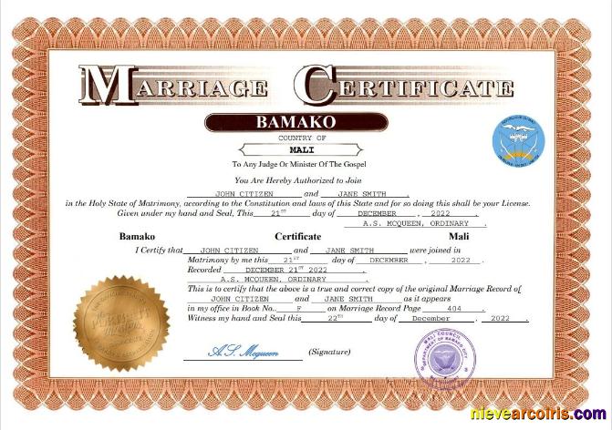 Mali marriage certificate